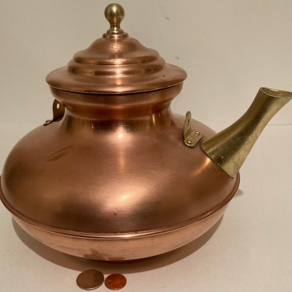 Vintage Metal Copper and Brass Teapot, Kettle - Picture 2 of 7